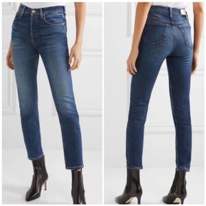 Re/Done High Rise Button Fly Ankle Crop Jeans in Midnight Blue